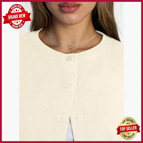 Large Lightweight Cropped Cardigan, Button Front, Ribbed Hem, Versatile Layering - Picture 5 of 6